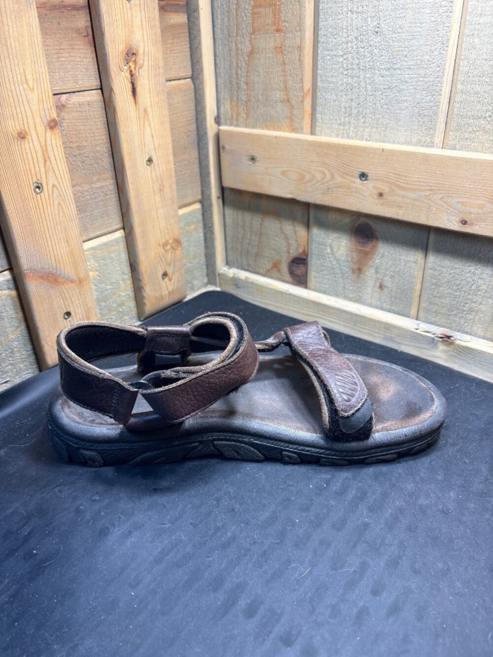 Teva Brown Leather Shoc Pad Outdoor Sport Sandals F13A8 Size US Mens 11/12